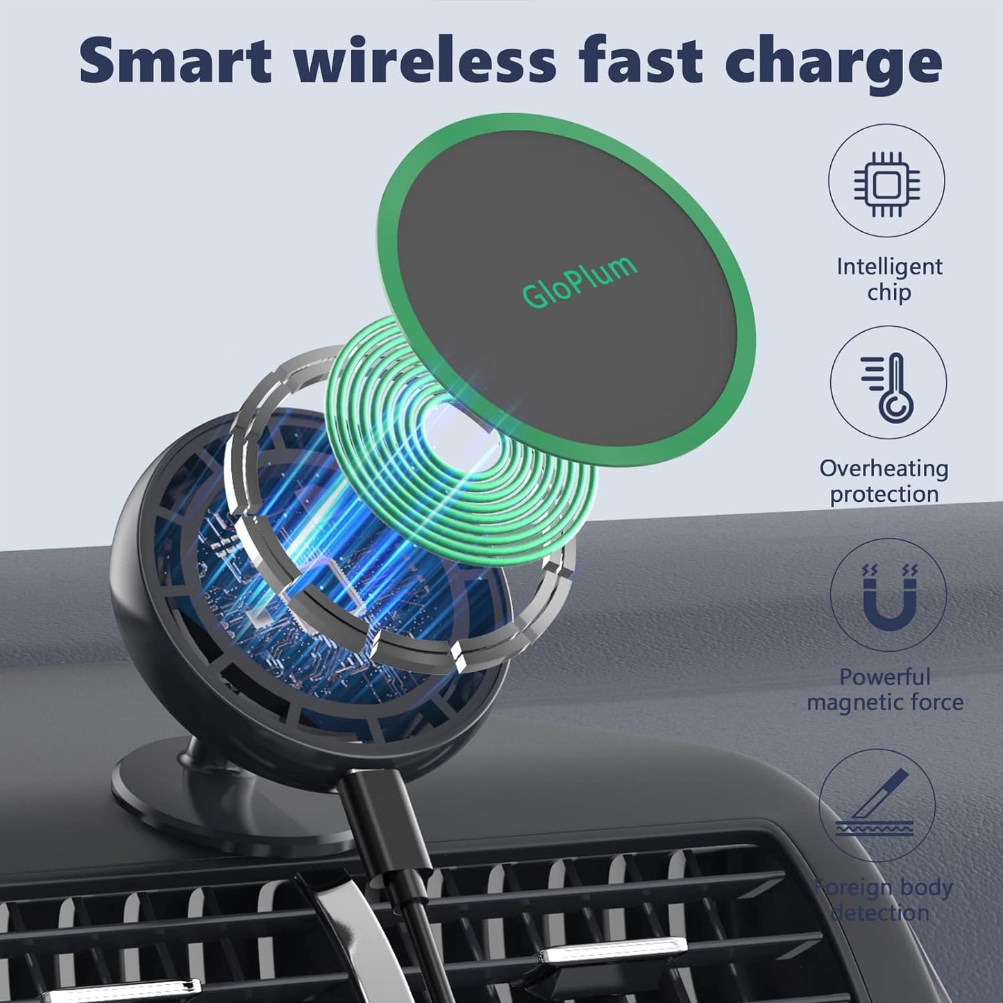 Magnetic Wireless Car Charger Mount Compatible with Magsafe Iphone 15/ Iphone 14/Iphone 13, Fast Charging Air Vent Magnet Accessories Car Phone Holder